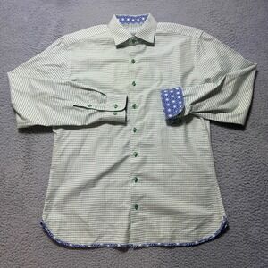 Hammer Made Men's 43/17 Green Blue Geometric Button Down Shirt Contrast Trim